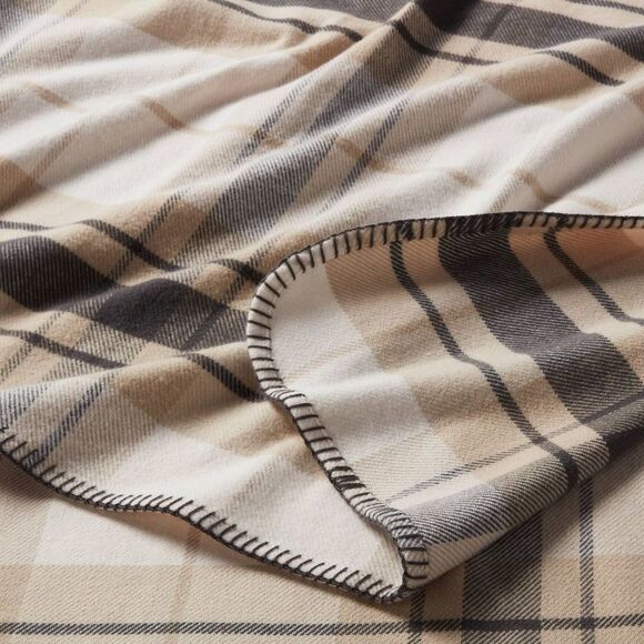 Threshold - Full/Queen Brushed Cotton Blanket Neutral Plaid -  Neutral - Picture 3 of 3